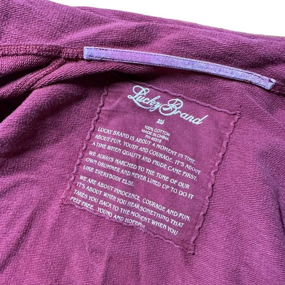 Lucky Brand Womens Open Cardigan Size XS Burgundy Mid Length Pockets Collared - Picture 13 of 15
